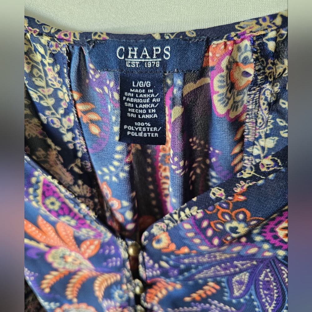 Chaps Women's Navy Paisley Peasant Blouse - Picture 5 of 13